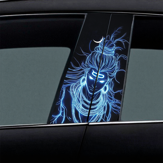 Blue Neon Shiva Car Pillar Wrap - Divine Aesthetic Mockup