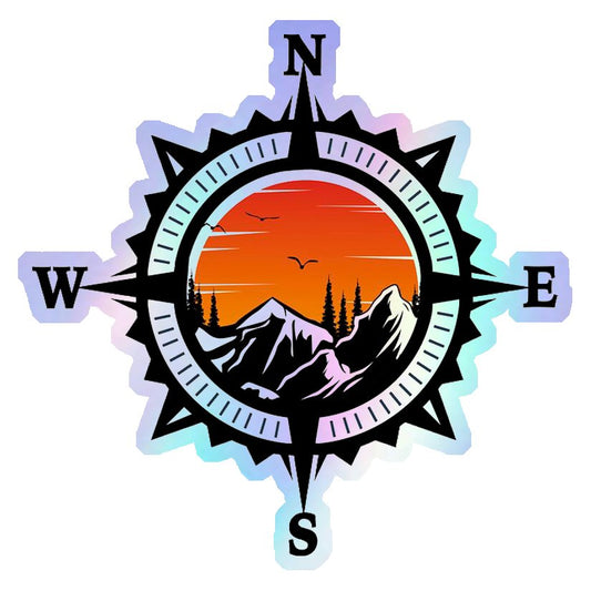 Adventure Compass Sunset Holographic Stickers