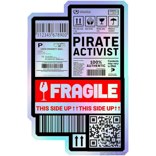Pirate Activist Fragile Label Holographic Stickers