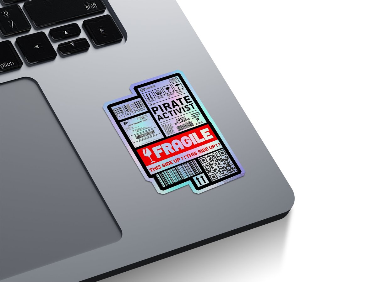 Pirate Activist Fragile Label Holographic Stickers
