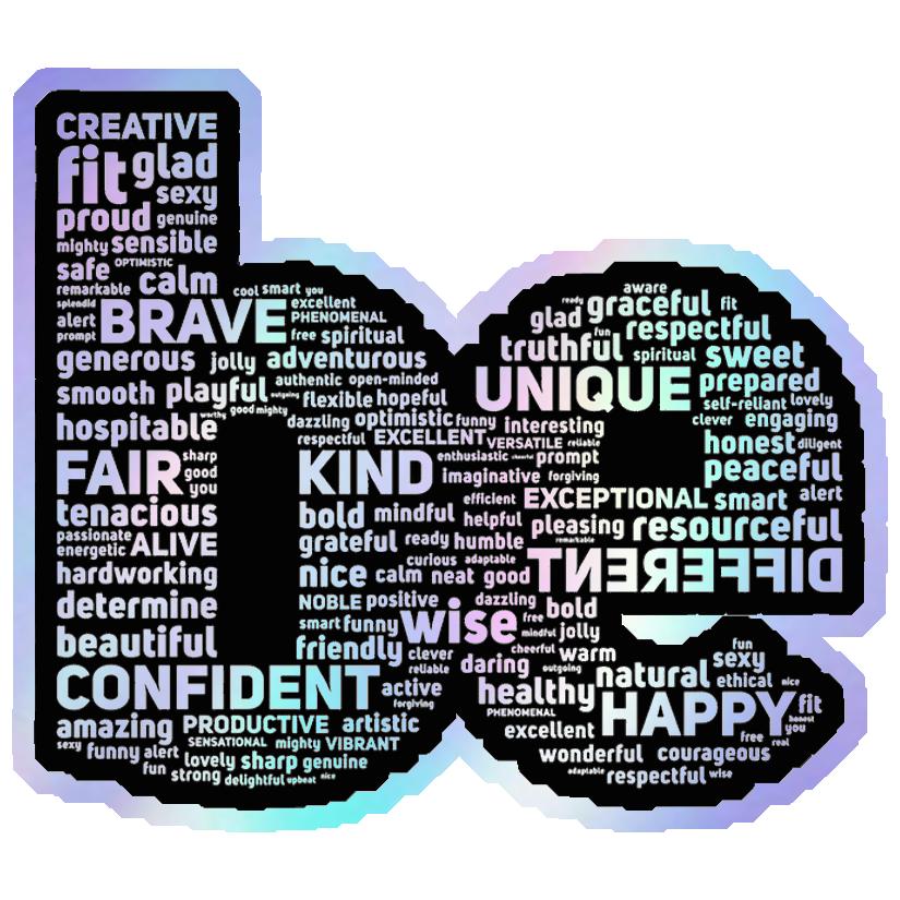 Positive Affirmations Word Cloud Holographic Stickers