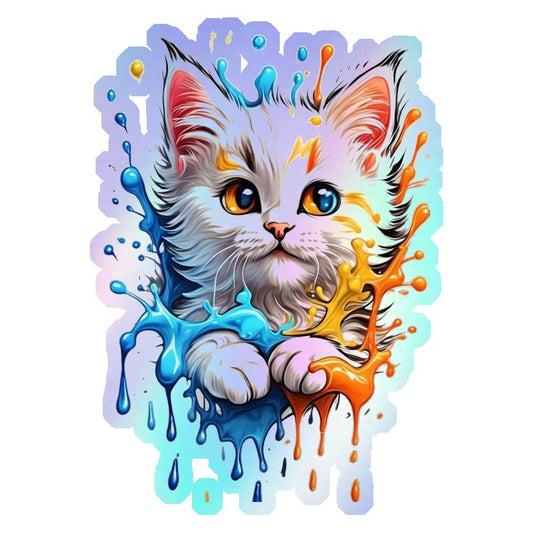 Colorful Splash Kitty Holographic Stickers