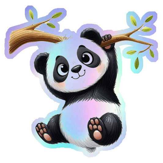 Panda Hanging On Branch Holographic Stickers