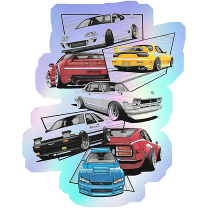 JDM Legends Car Collage Holographic Stickers