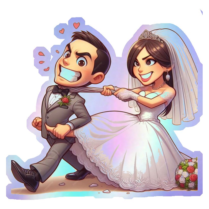 Just Married Bride Pulling Groom Holographic Stickers