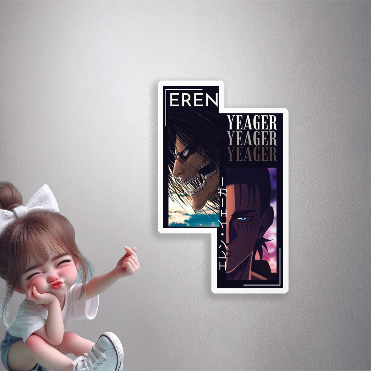 Eren Yeager two face (framed)Premium Vinyl Stickers