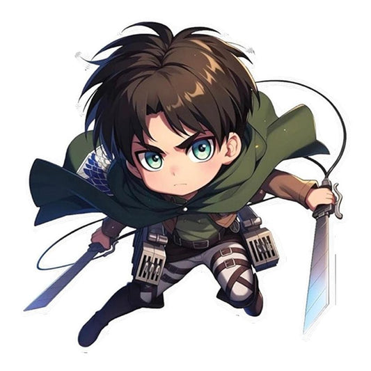 Levi Ackerman (chibi style) swinging sword Premium Vinyl Stickers