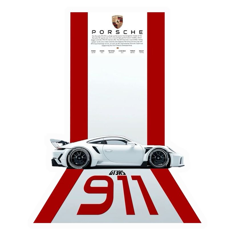Porsche GT3 RS Specs Premium Vinyl Stickers