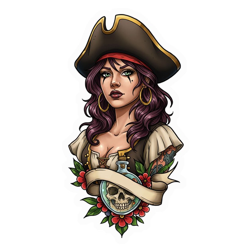 Pirate Queen Skull Premium Vinyl Stickers