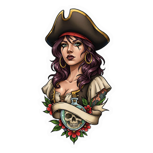 Pirate Queen Skull Premium Vinyl Stickers