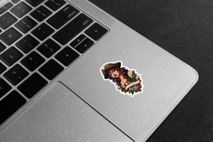 Pirate Queen Skull Premium Vinyl Stickers