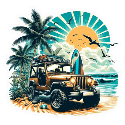 Beach Day Jeep Surf Premium Vinyl Stickers