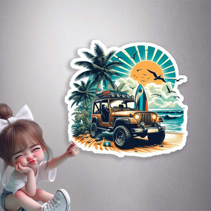 Beach Day Jeep Surf Premium Vinyl Stickers