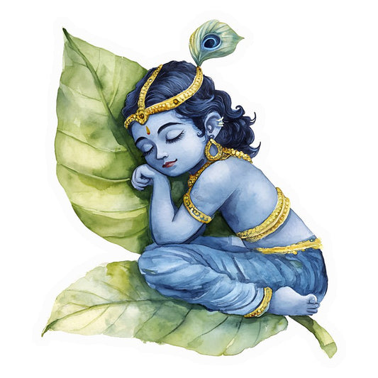 Baby Krishna Leaf Sleep Premium Vinyl Stickers