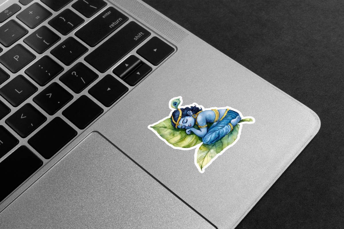 Baby Krishna Leaf Sleep Premium Vinyl Stickers