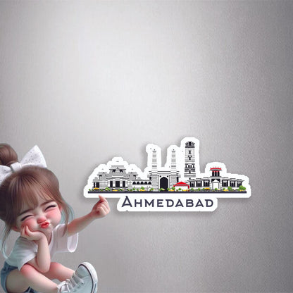 Monochrome Ahmedabad Skyline Premium Vinyl Stickers