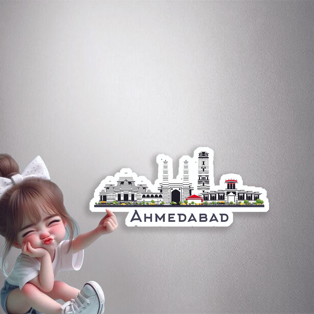 Monochrome Ahmedabad Skyline Premium Vinyl Stickers