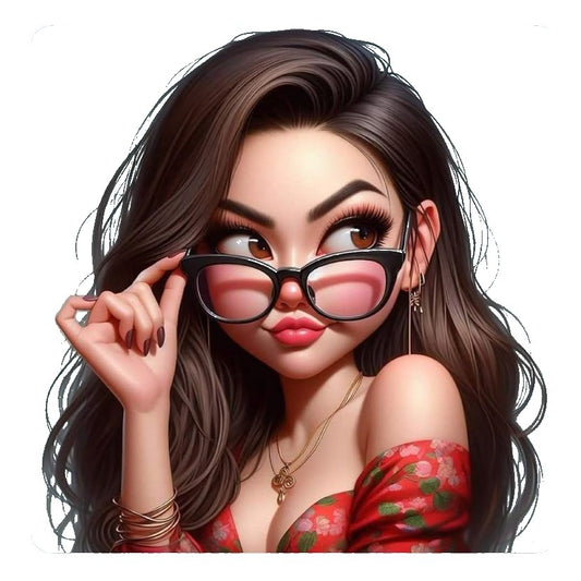 Sassy Girl With Glasses Premium Vinyl Stickers