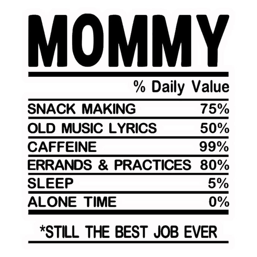 Mommy Nutrition Facts Premium Vinyl Stickers