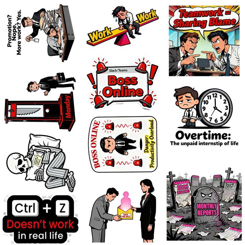 Corporate Office Life Funny Stickers Pack – Work Stress & Boss Humor