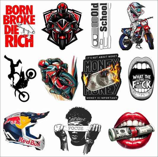 Biker & Money Motivation Stickers Pack – Street Style Vinyl Decals