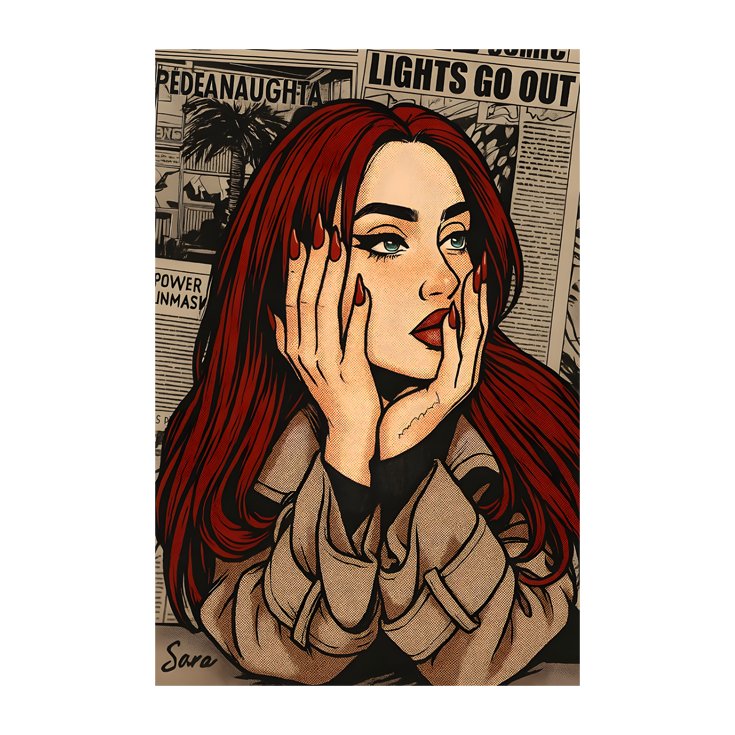 Girl in Red hair  Posing before Newspaper