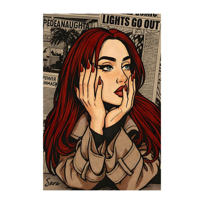 Girl in Red hair  Posing before Newspaper