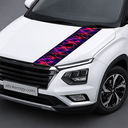Neon Grid bonnet wrap on car