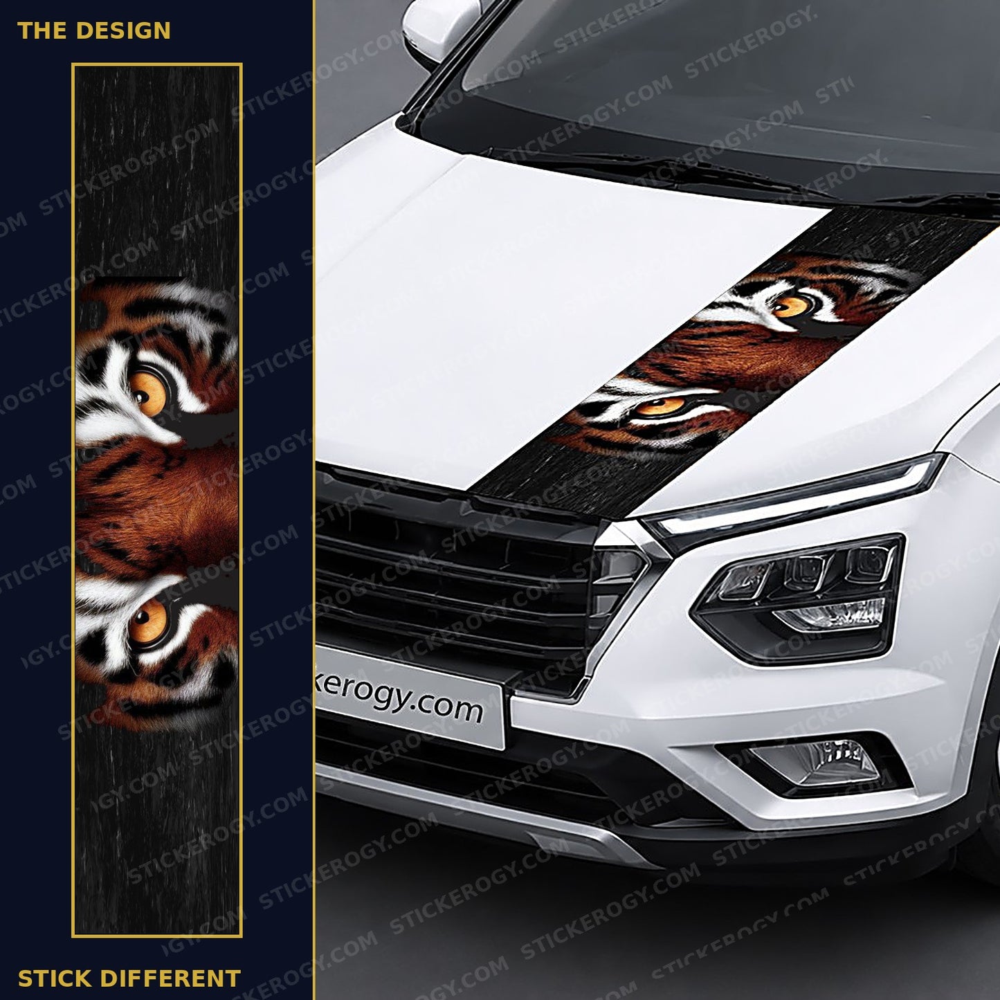 Beast Mode Tiger car bonnet wrap design and on-car preview
