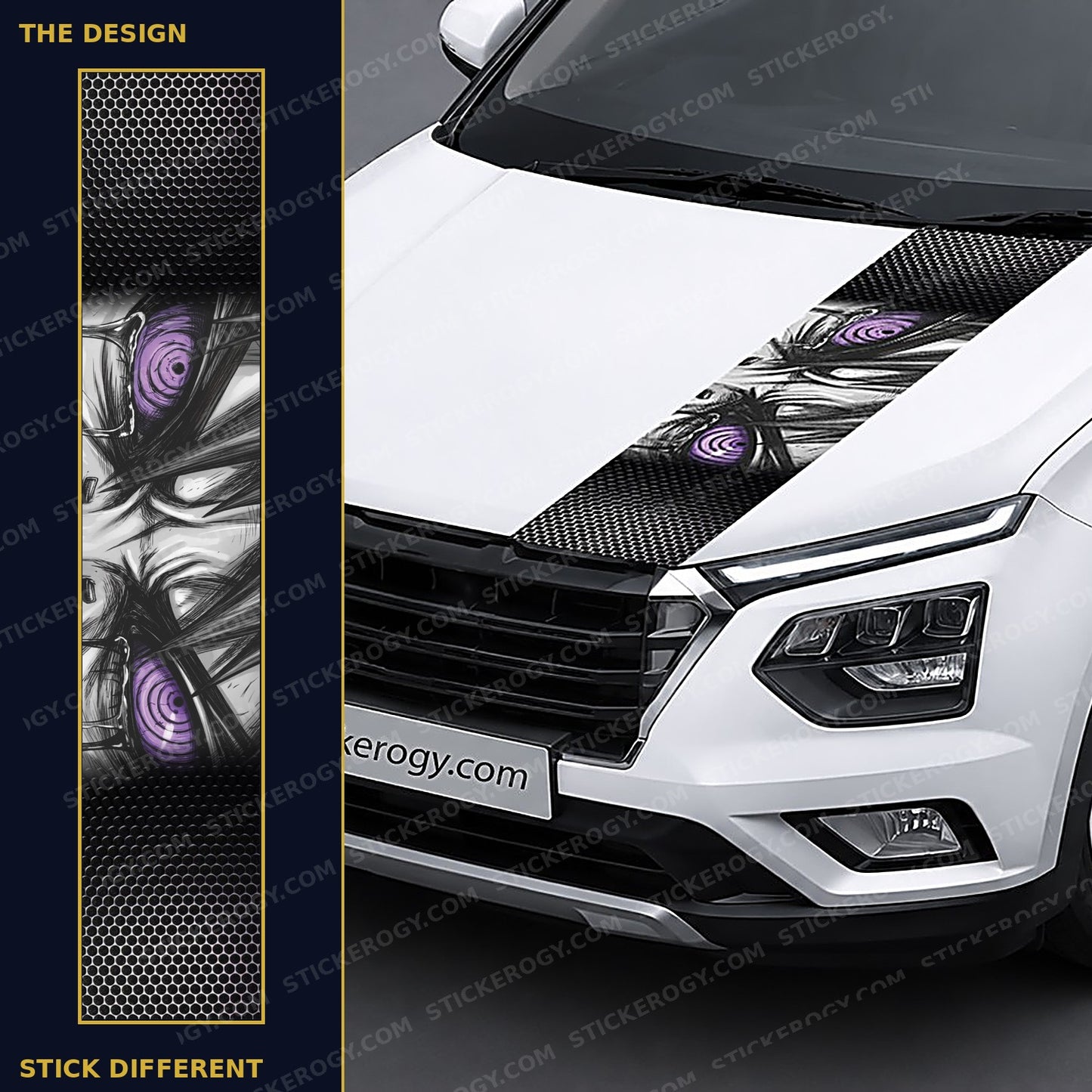 Cursed Eyes car bonnet wrap design and on-car preview