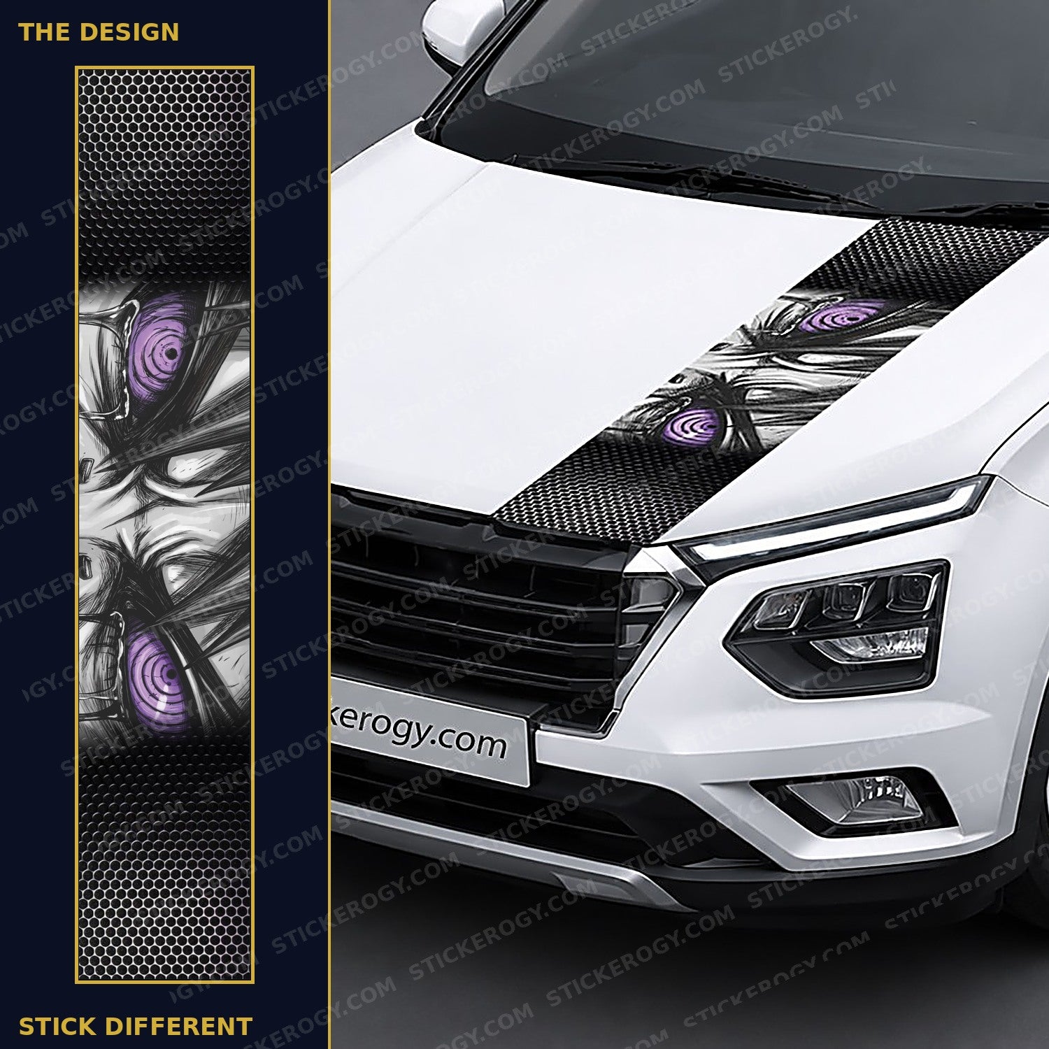 Cursed Eyes car bonnet wrap design and on-car preview