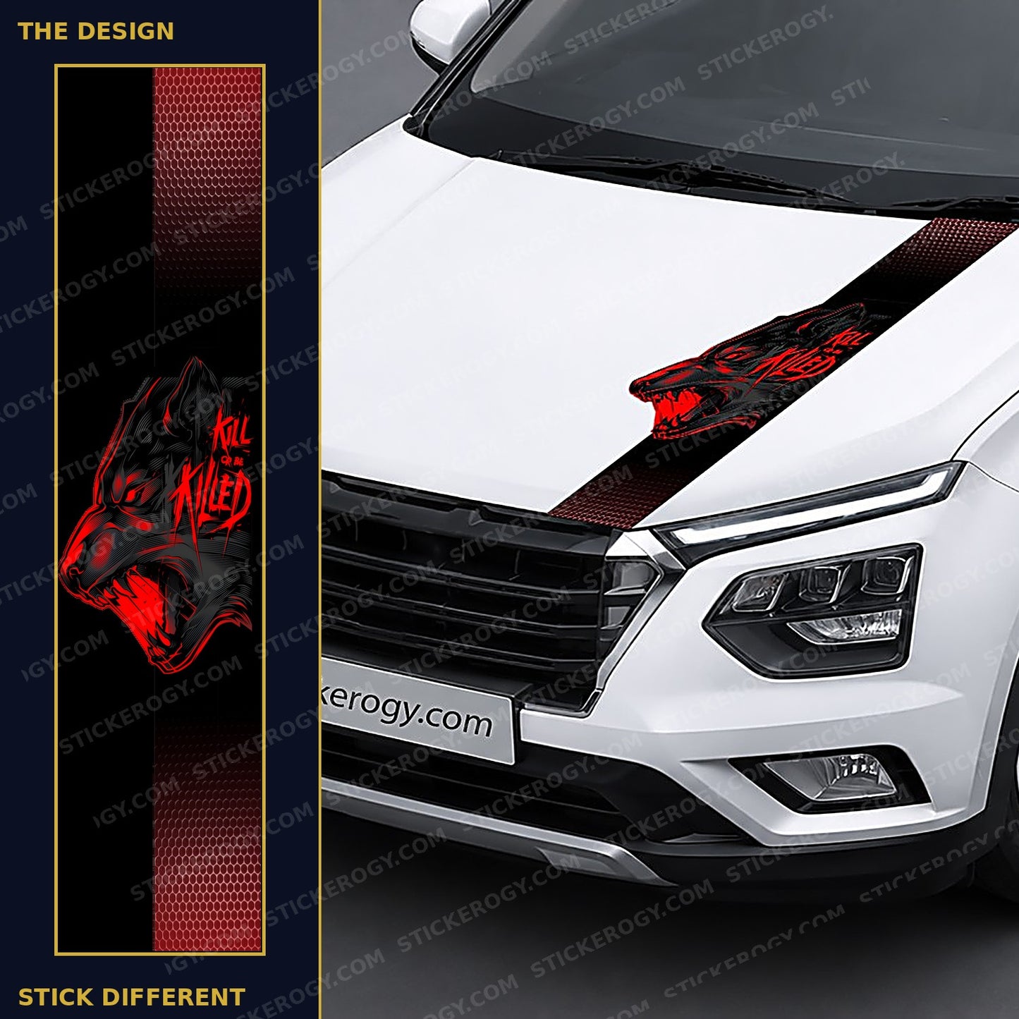 Kill or Be Killed Panther car bonnet wrap design and on-car preview