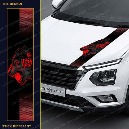Kill or Be Killed Panther car bonnet wrap design and on-car preview