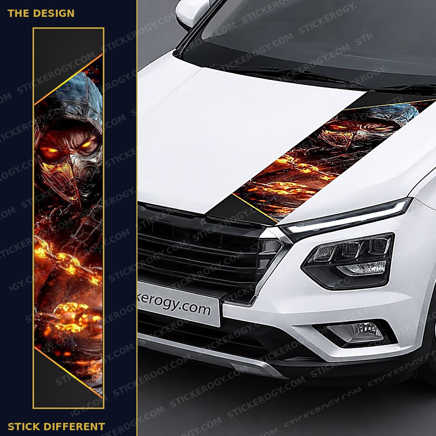 Inferno Ninja car bonnet wrap design and on-car preview
