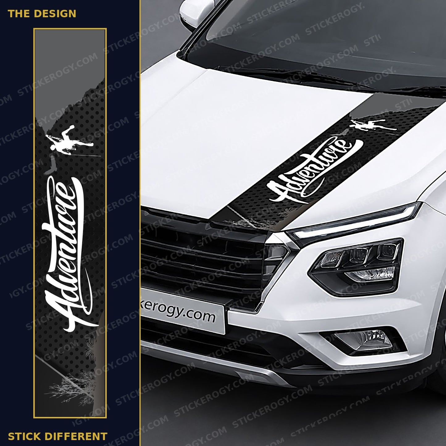 Adventure car bonnet wrap design and on-car preview