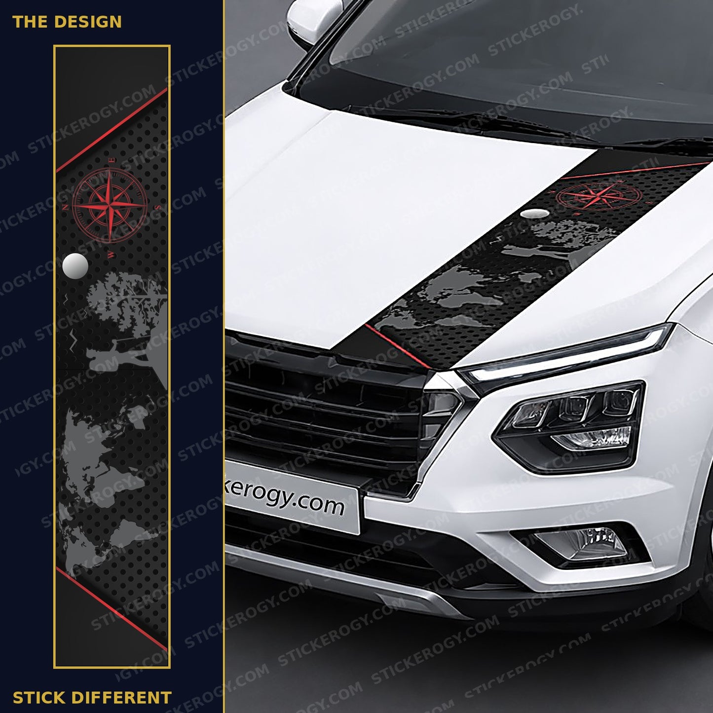 Wanderer Compass car bonnet wrap design and on-car preview