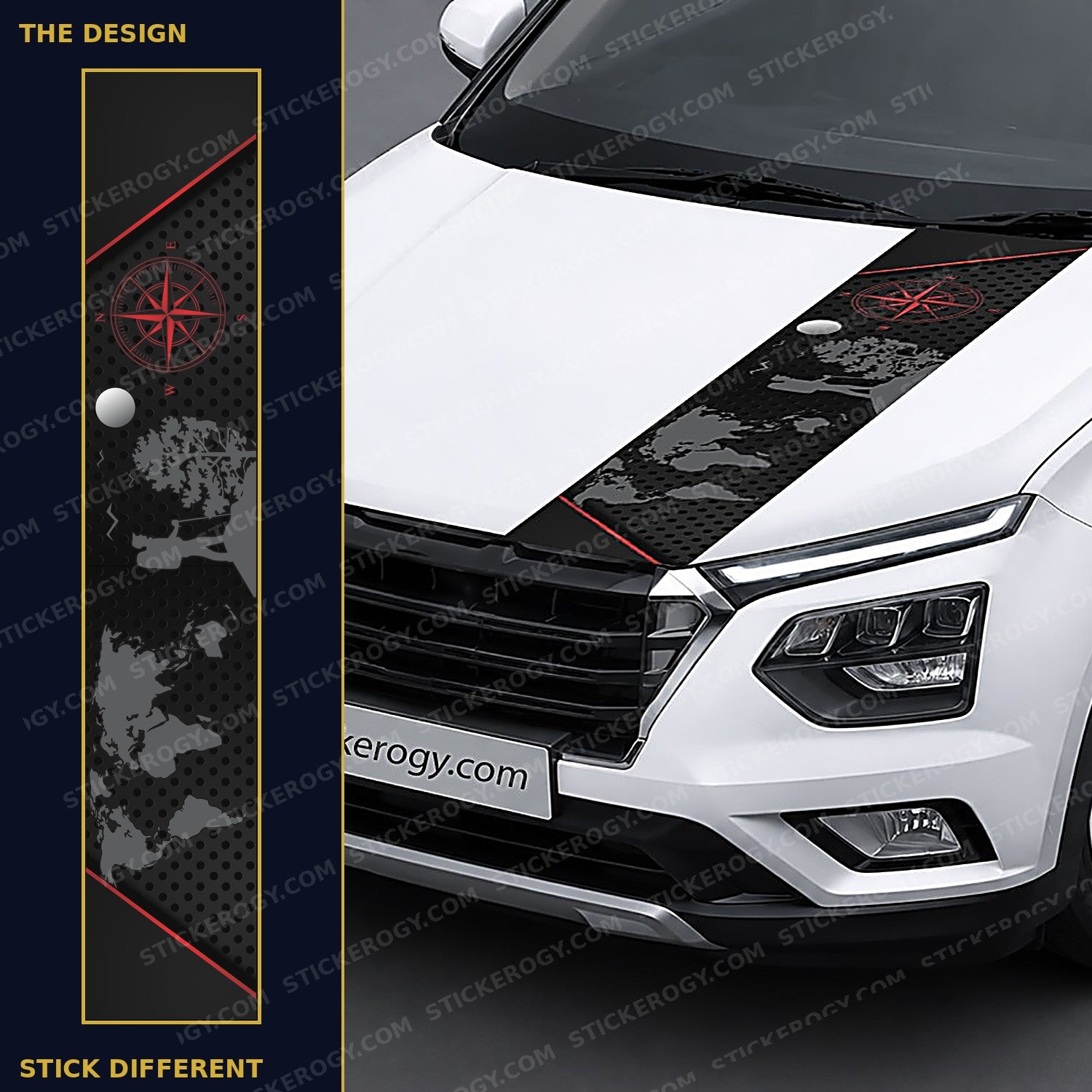 Wanderer Compass car bonnet wrap design and on-car preview