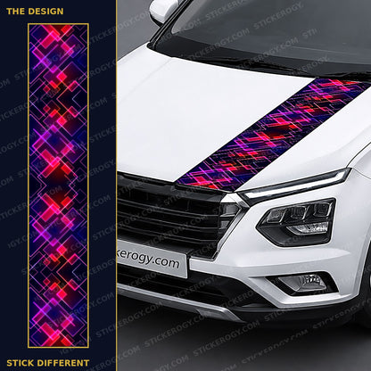 Neon Grid car bonnet wrap design and on-car preview