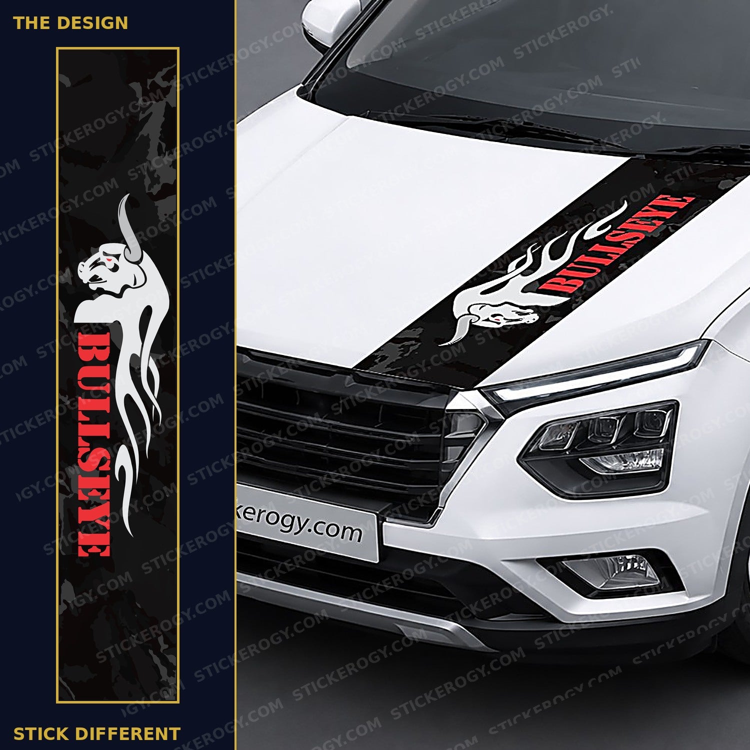Bullseye car bonnet wrap design and on-car preview