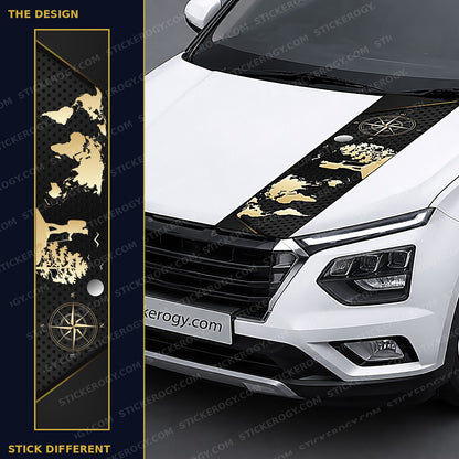 Wanderlust Map car bonnet wrap design and on-car preview